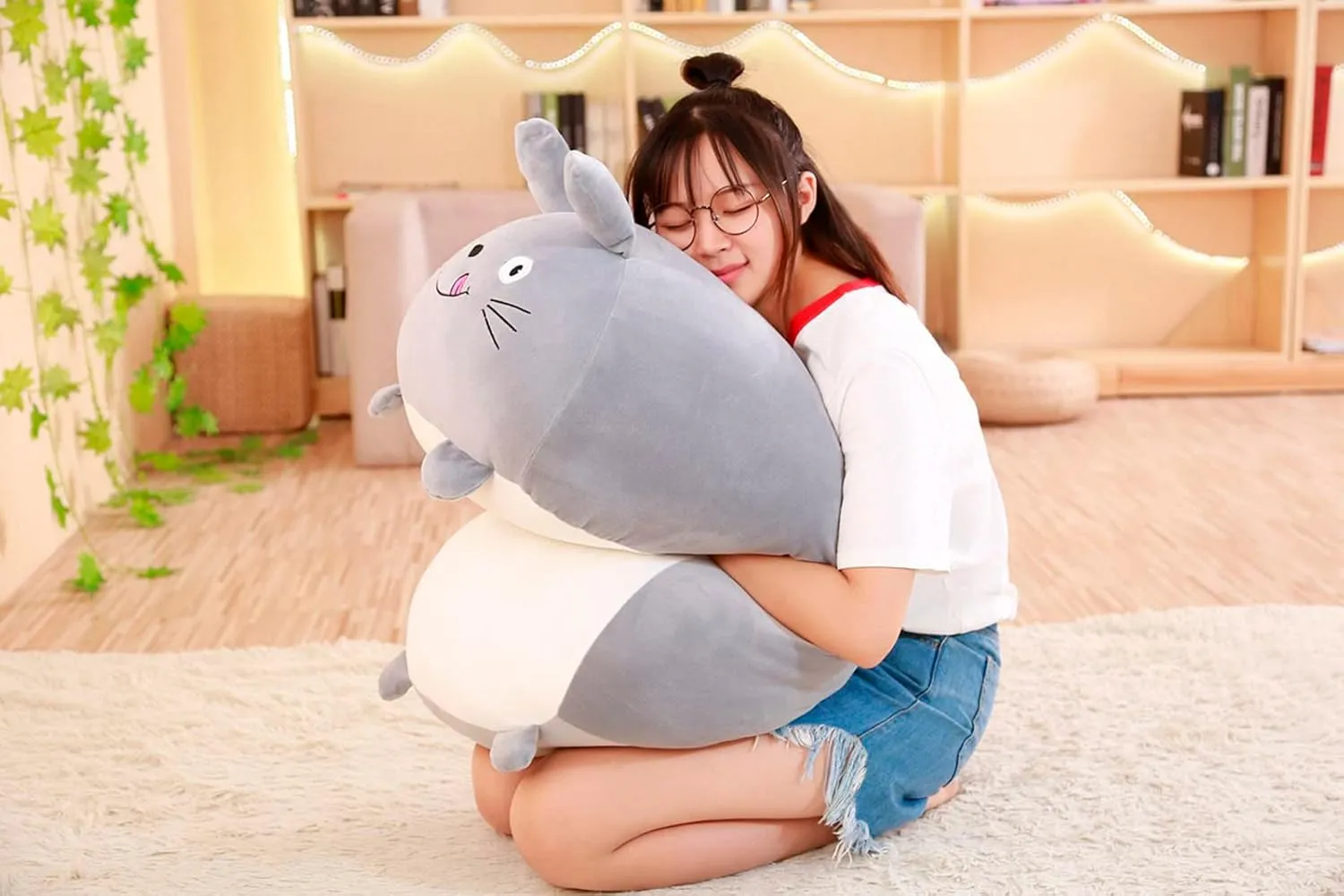 8 Inch Long Plush Grey Bunny Stuffed Animal Grey Rabbit Hugging Pillow Cuddly Rabbit Bunny Pillow Plushies Toy Home Decor Bunny Huggable Anime Gifts for Kids and Lovers