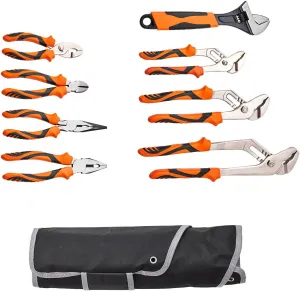 8-Piece High Carbon Steel Pliers Set with Tool Bag - Includes 12", 10", 8" Groove Joint Pliers, 8" Linesman's, 6" Slip Joint, 8" Long Nose, 6" Diagonal Cutter & 10" Adjustable Wrench