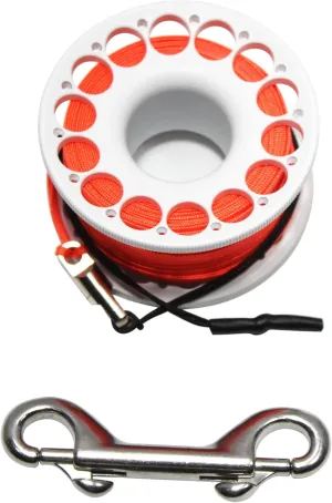 98FT SCUBA DIVING REEL – Aluminum Spool with Dual-Ended Snap, Vibrant Orange Anti-Twist Nylon Line, Large Center Opening & Hanging Buckle for Wreck/Reef Diving (WHITE)