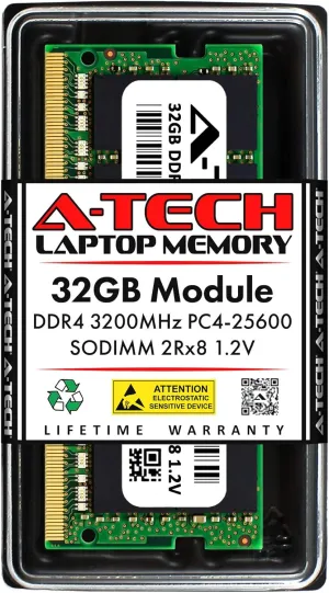 A-Tech 32GB RAM for Lenovo IdeaPad 3/3i 15.6" (15ITL05) Laptop | DDR4 3200MHz PC4-25600 SODIMM 2Rx8 1.2V 260-Pin Non-ECC SO-DIMM Memory Upgrade