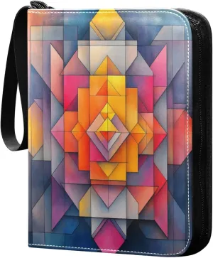 Abstract Geometric Painting with Symmetrical Squares Cards Binder 4 Pocket Fits 400 Cards with 50 Removable Sleevesves, Trading Card Collector Zipper Album Holder Portable Card Games Display Storage C