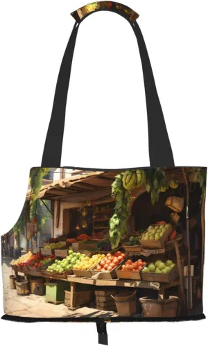 Abundant Fruit Stalls Printed Portable Foldable pet Shoulder Bag, Suitable for Carrying Small Pets