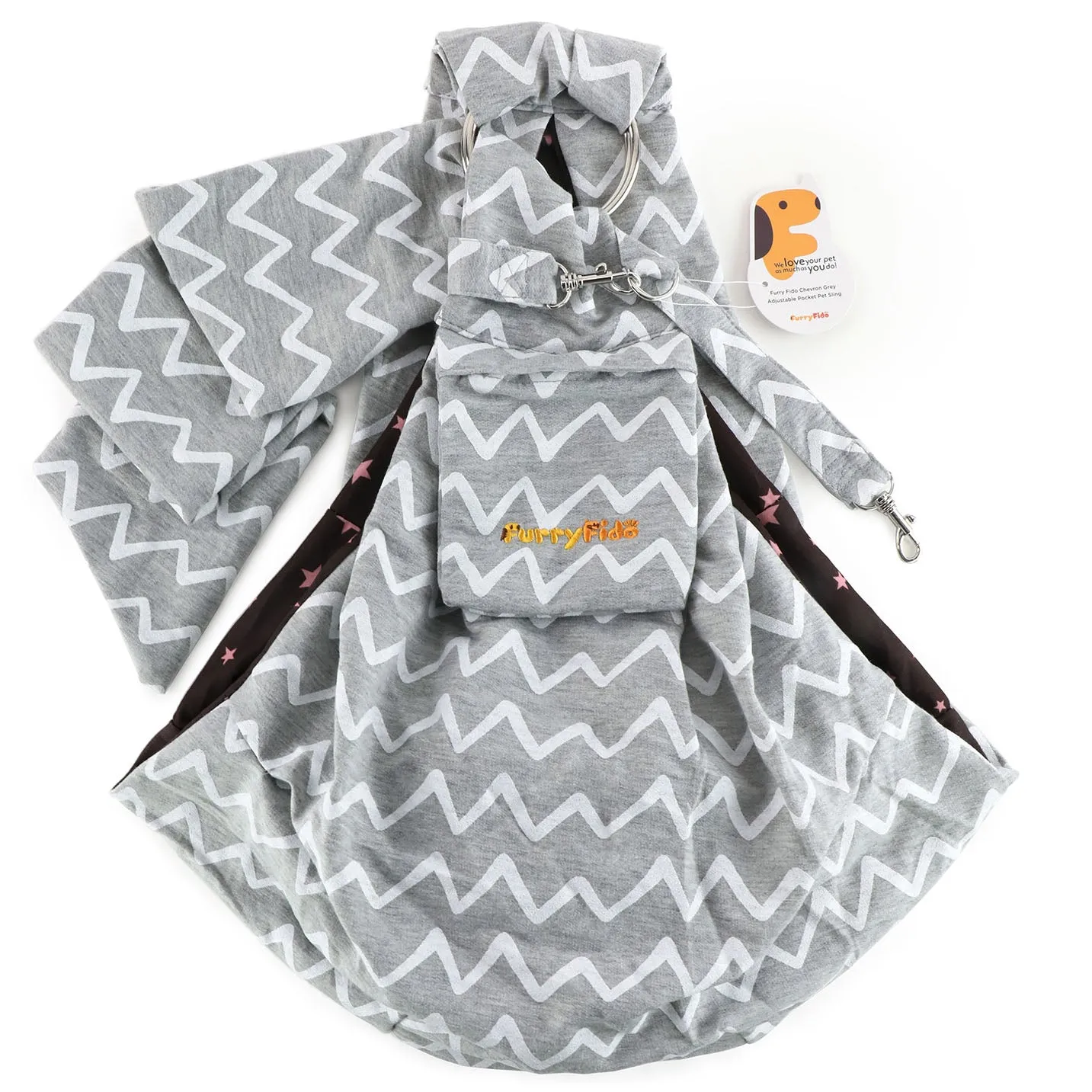 Adjustable Pocket Pet Sling: Chevron Grey
