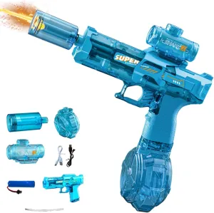 Adult Electric Water Gun, Fully Automatic Water Spray Gun, with Rechargeable Battery and Flashing LED Light, 26-30 feet Long Range, Suitable for Children and Adults, Indoor and Outdoor Games (Blue)