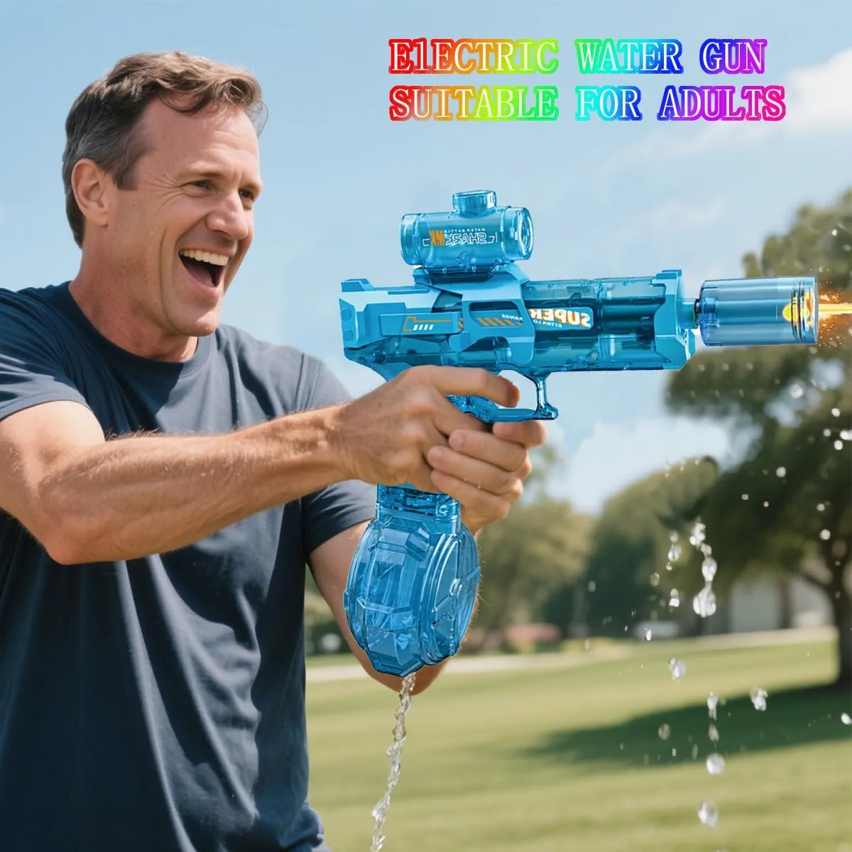 Adult Electric Water Gun, Fully Automatic Water Spray Gun, with Rechargeable Battery and Flashing LED Light, 26-30 feet Long Range, Suitable for Children and Adults, Indoor and Outdoor Games (Blue)
