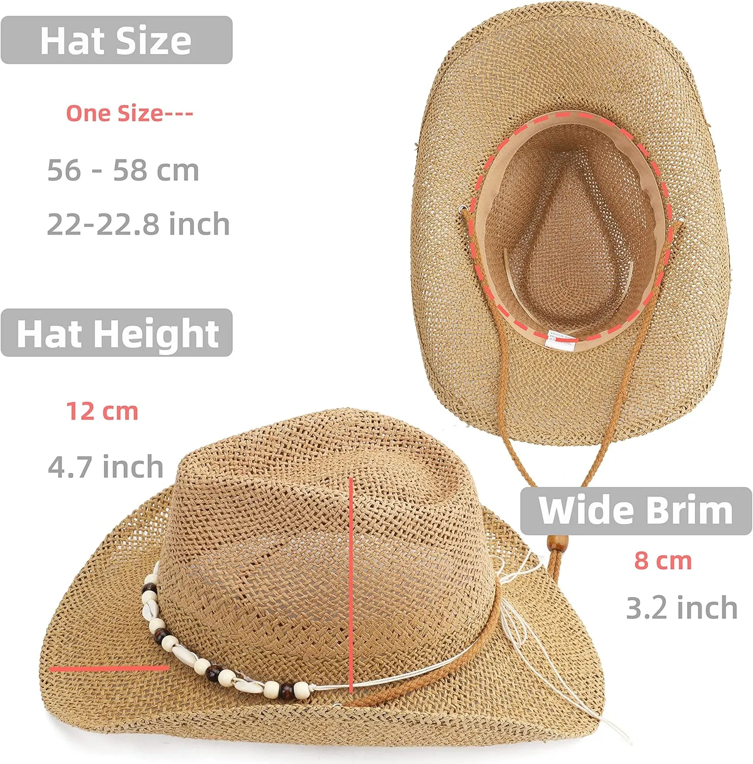 Adult Sun Straw Women Men Cowgirl Western Cowboy Hat Colored