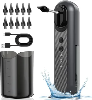 Adults Ear Wax Removal Kit – Electric Ear Cleaner with 4 Pressure Modes & 10 Reusable Tips, Safe & Water-Resistant Ear Flushing, USB Rechargeable Ear Cleaning Tool for Family Use