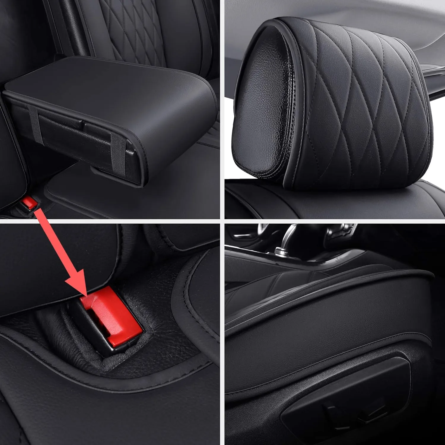 Aierxuan Rear Back Seat Covers Waterproof Leather Universal Fit Compatible with Honda Toyota Ford Kia Hyundai Jeep VW Audi Benz Chevy Nissan, Split Bench 60/40 or 50/50 (Rear Seat/Black)