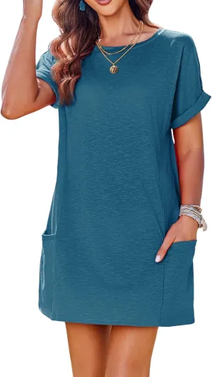 AI'MAGE Women's Swimsuit Coverup 2025 Bathing Suit Cover Ups Casual Loose Short Sleeve Bikini Beach Dress with Pocket