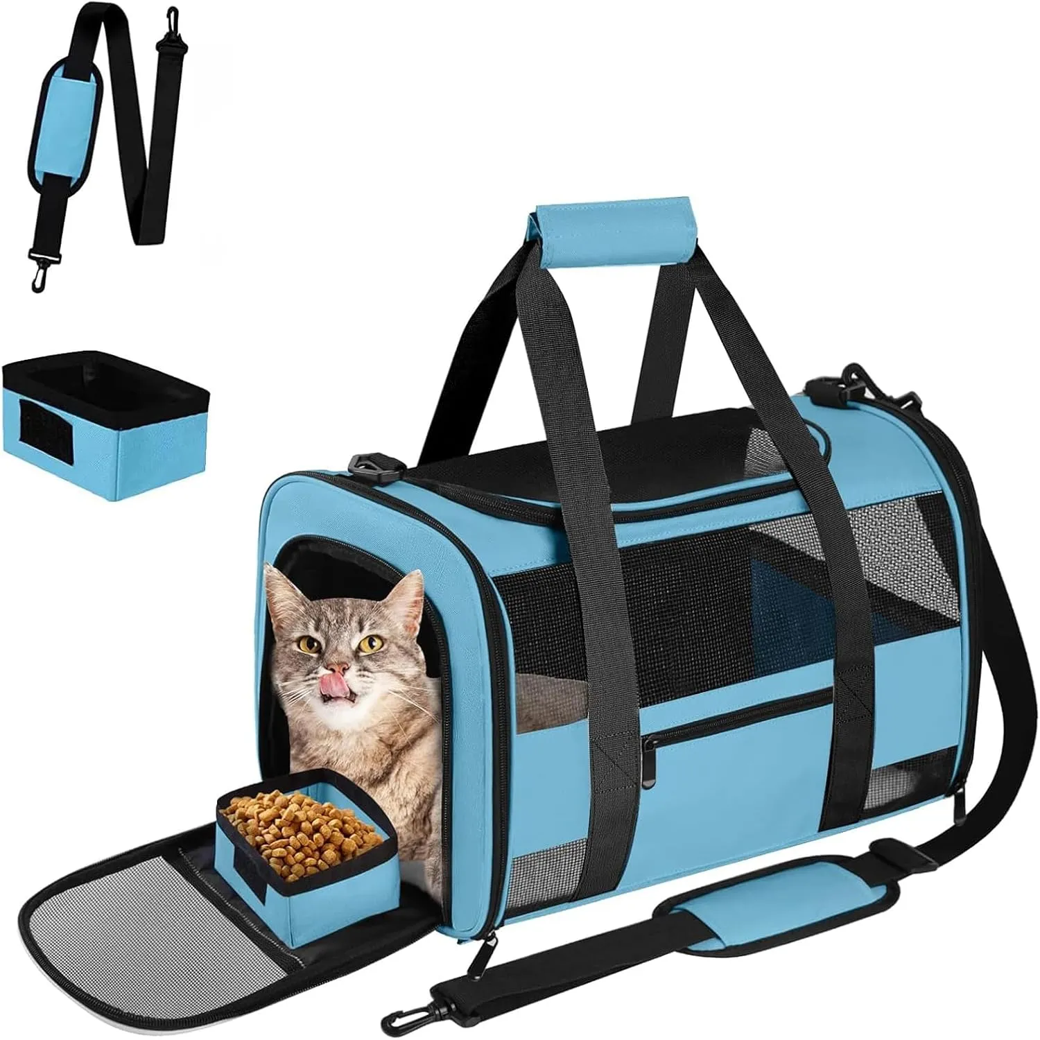 Airline Approved Pet Carrier Backpack for Cats & Dogs, Expandable Collapsible Cat Carrier with Breathable Mesh & Safety Leash, Portable Dog Travel Carrier for Hiking/Car/Train Blue