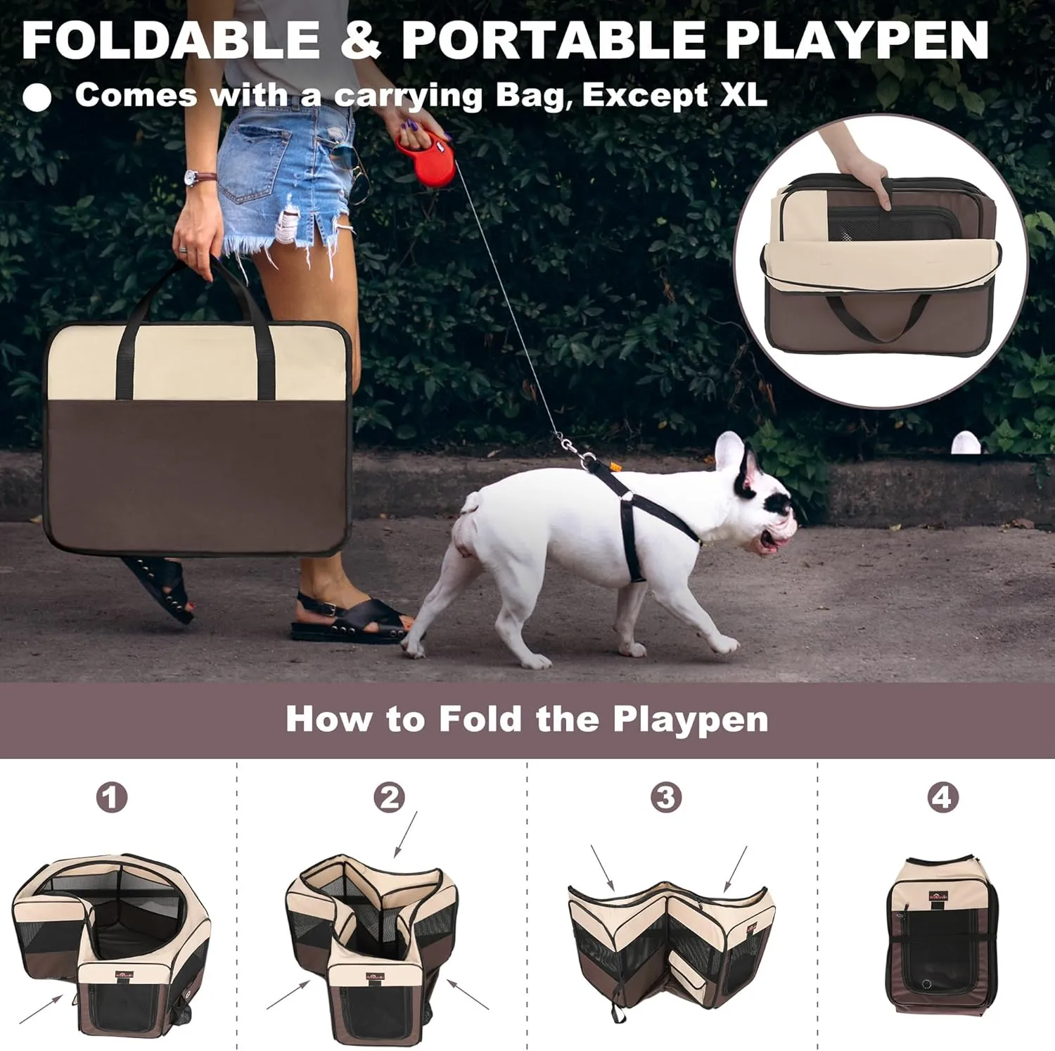 Aivituvin Dog Playpen, Foldable Pet Play Pens with Carrying Bag for Cat, Puppies, Rabbits, Portable Dog Tent Crates Cage for Travel Camping Indoor Outdoor, Removable Shade Cover, Brown M