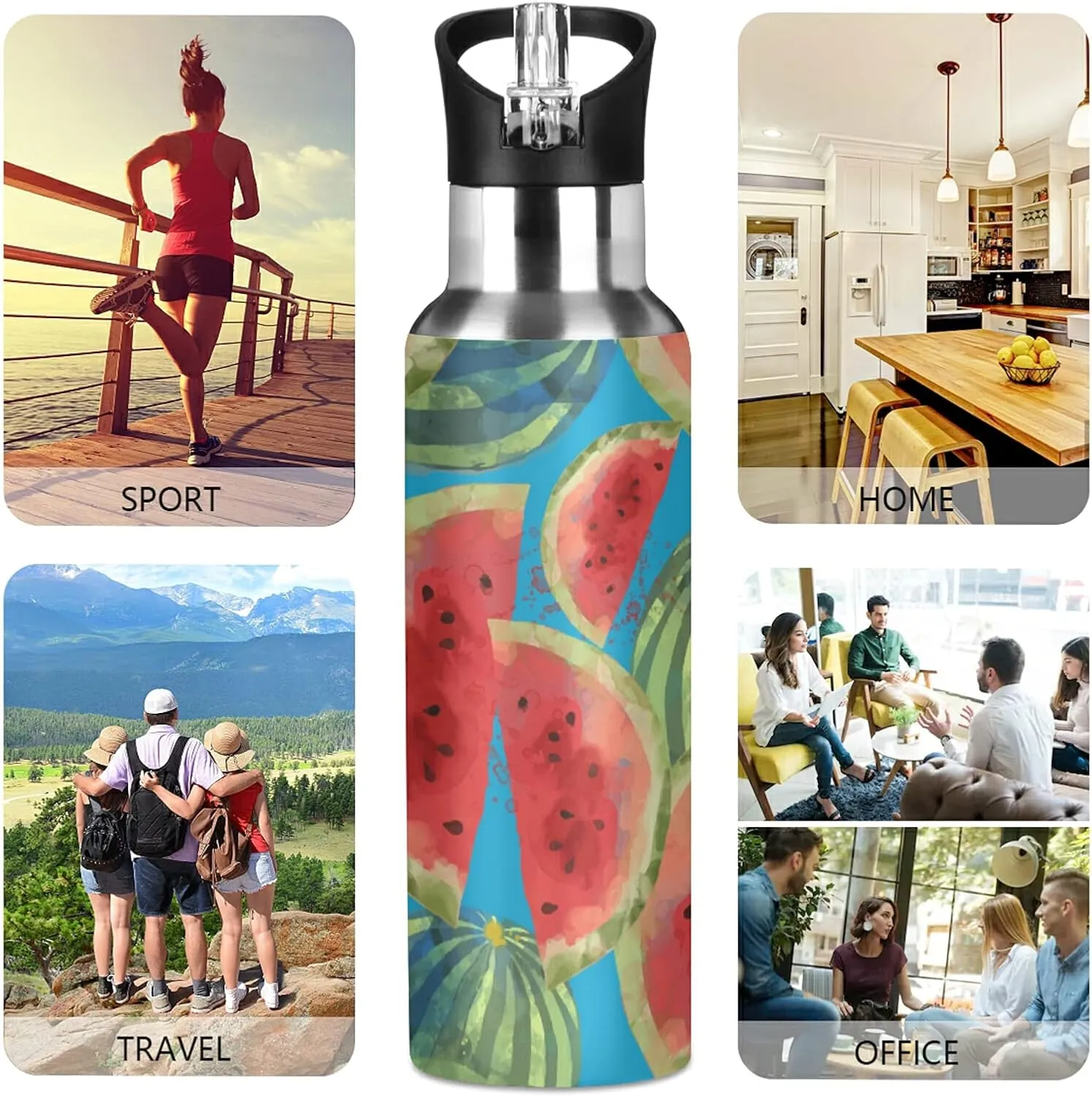ALAZA 20oz Insulated Stainless Steel Bottle, BPA-Free, Watermelon Insulated Bike Water Bottle for Gym,Fitness and Outdoor Sports