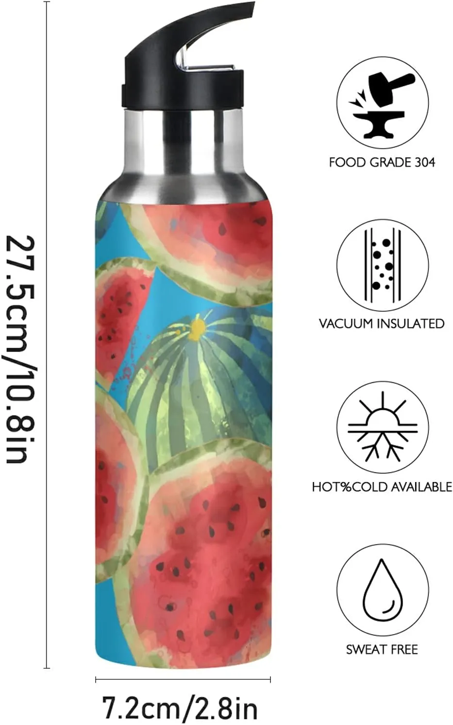 ALAZA 20oz Insulated Stainless Steel Bottle, BPA-Free, Watermelon Insulated Bike Water Bottle for Gym,Fitness and Outdoor Sports