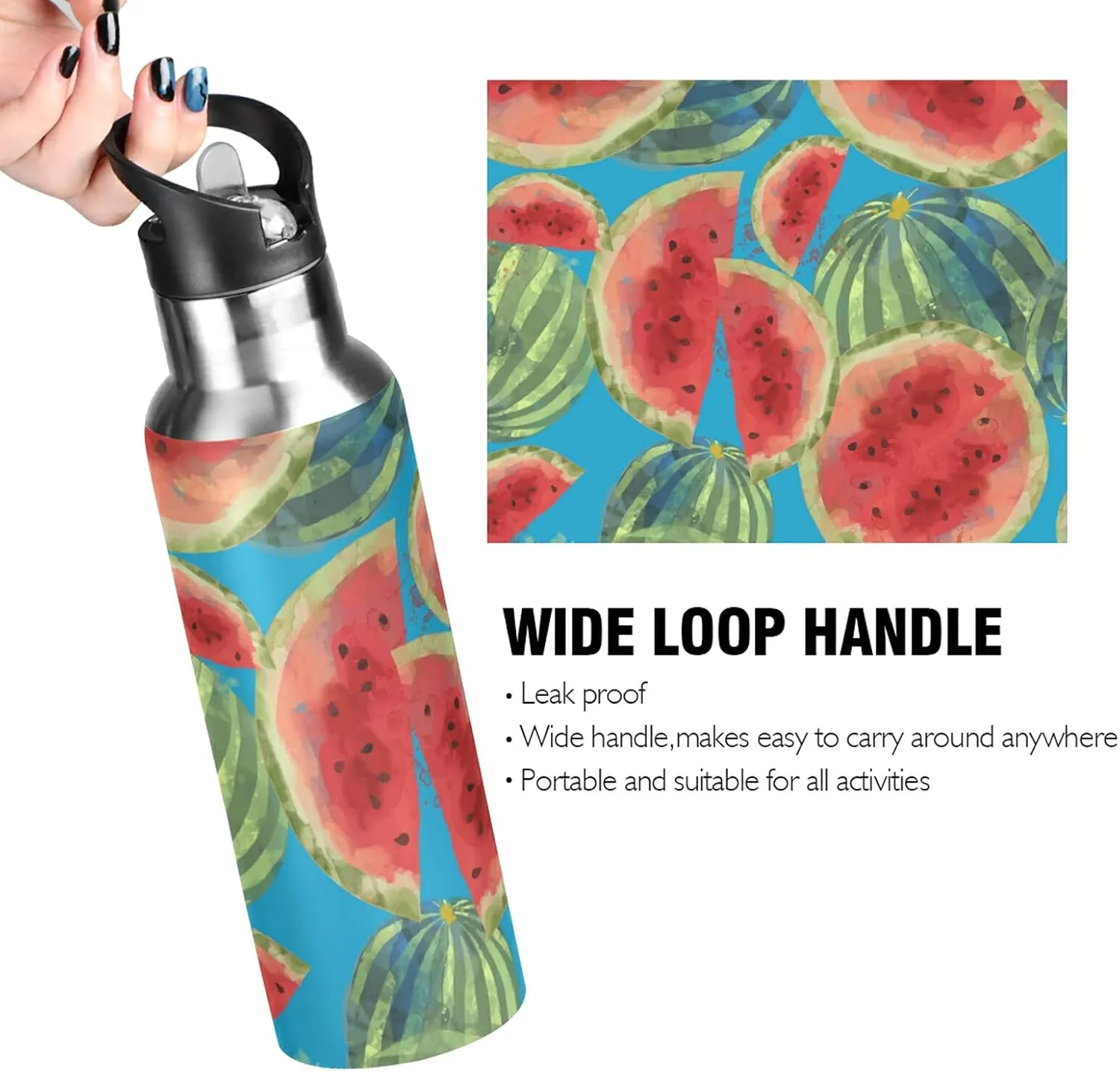 ALAZA 20oz Insulated Stainless Steel Bottle, BPA-Free, Watermelon Insulated Bike Water Bottle for Gym,Fitness and Outdoor Sports