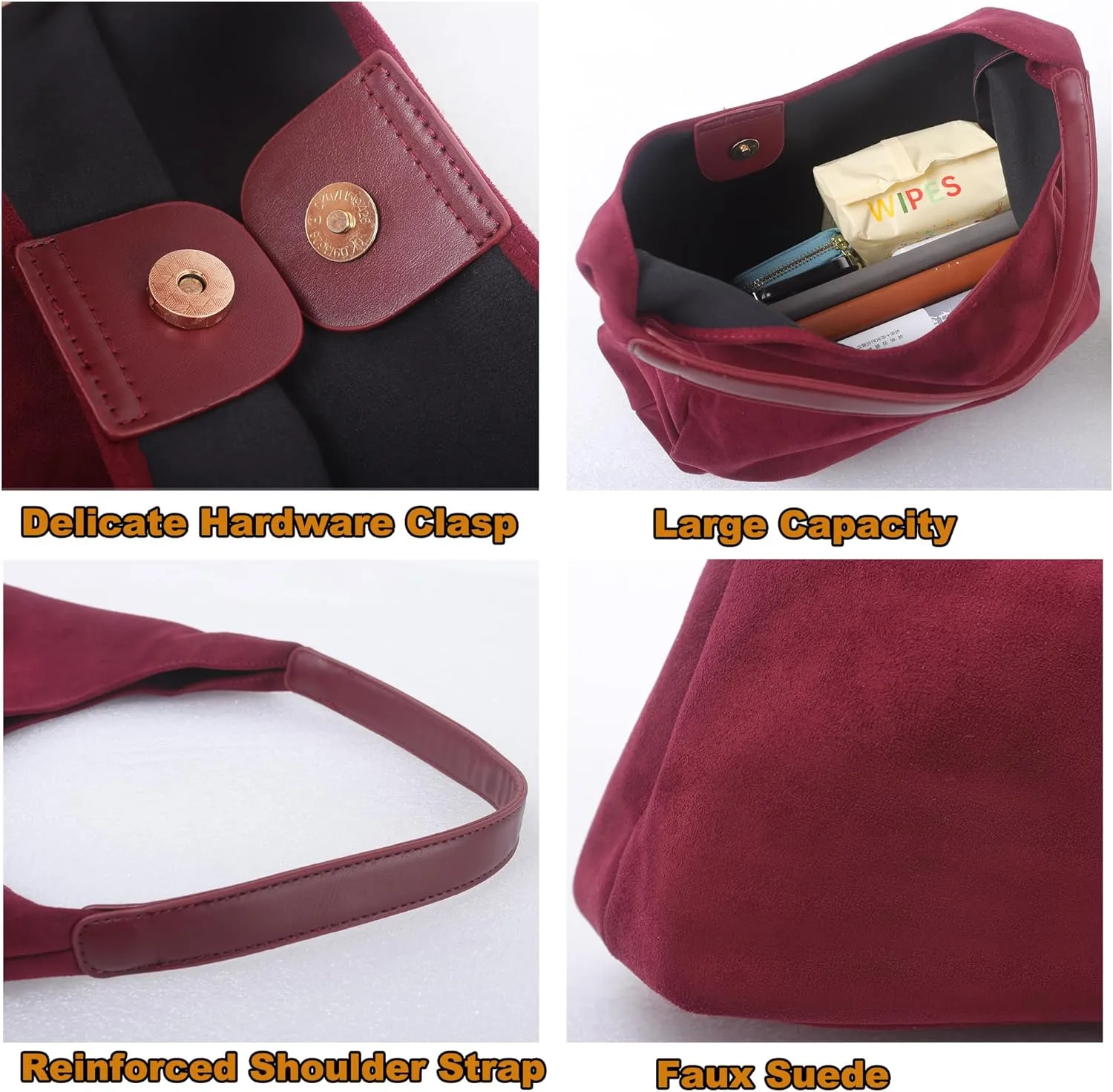 ALUWU Suede Bags for Women 2024 Retro Faux Suede Handbag Slouchy Hobo Bag Fall Purse