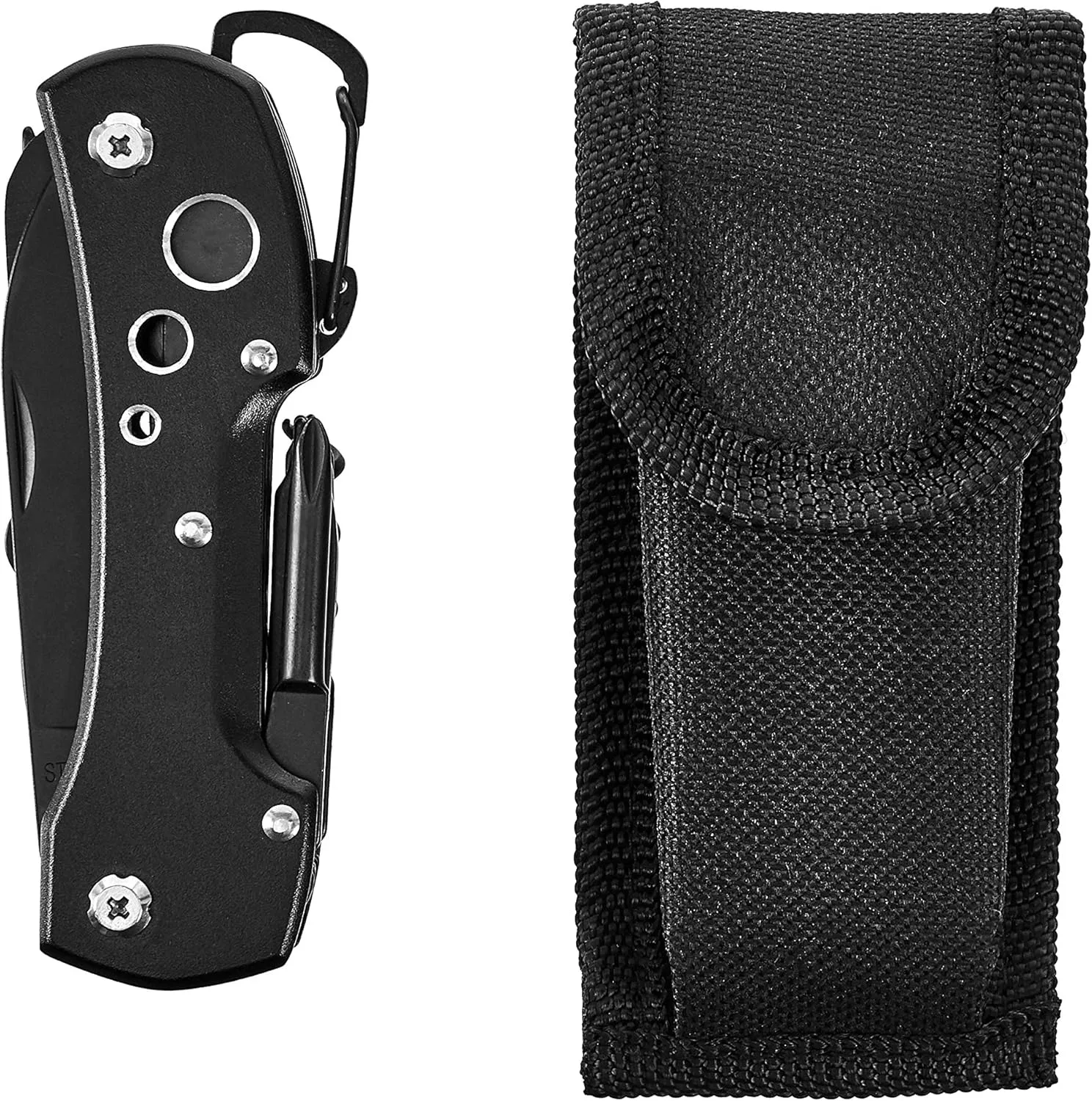 Amazon Basics 15-in-1 Stainless Steel Multitool Pocket Knife with Sheath, Black