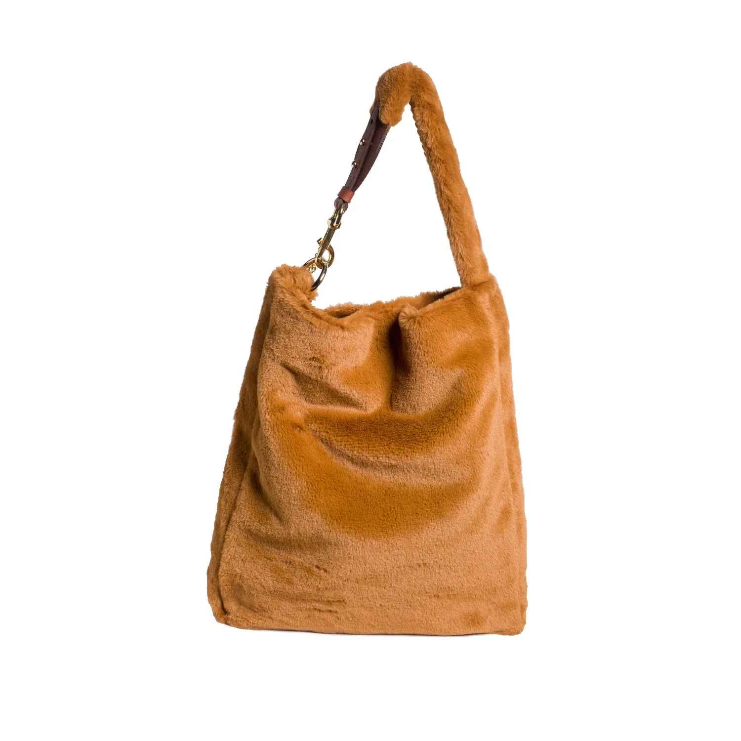 AMBRIOSA Vegan Apple Leather Faux Fur Shoulder Bag