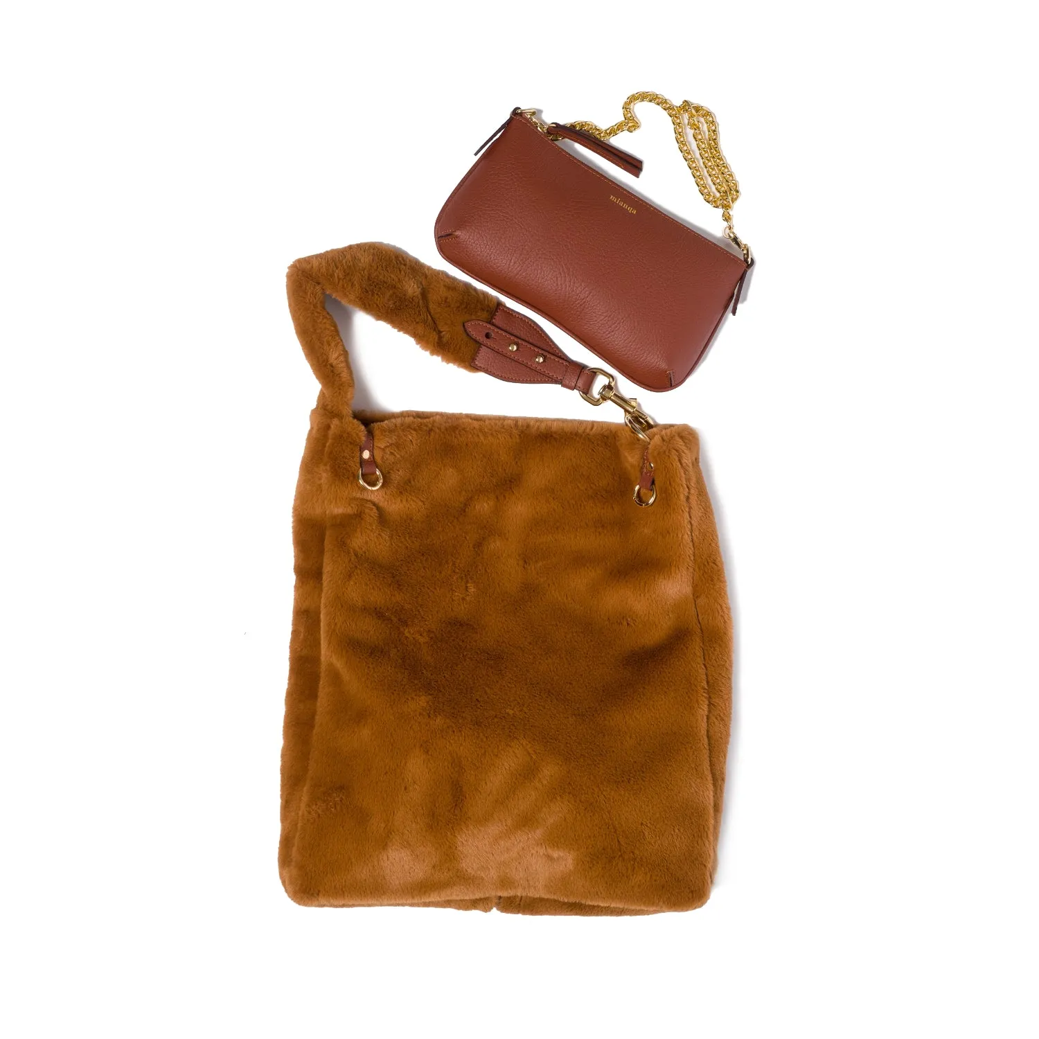 AMBRIOSA Vegan Apple Leather Faux Fur Shoulder Bag