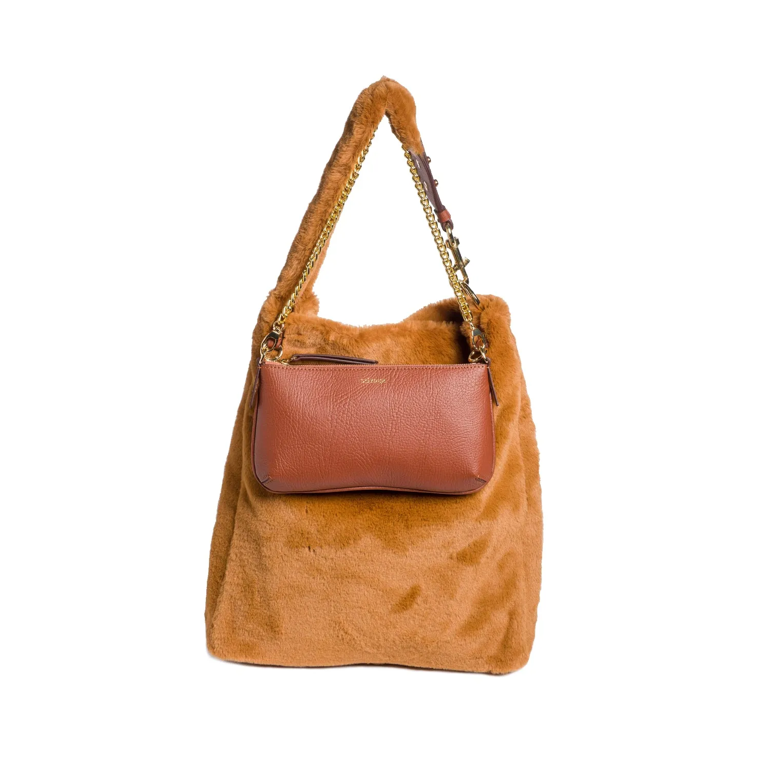 AMBRIOSA Vegan Apple Leather Faux Fur Shoulder Bag