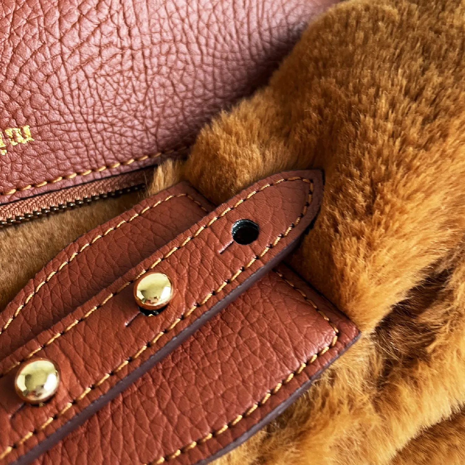 AMBRIOSA Vegan Apple Leather Faux Fur Shoulder Bag