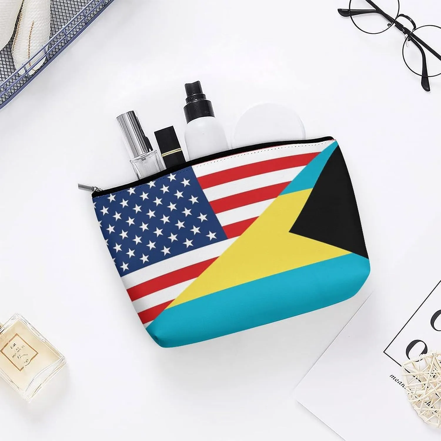 America Bahamas Flag Cosmetic Bag Travel Portable Makeup Bag Large Capacity Toiletry Bag Women Storage Bags-3