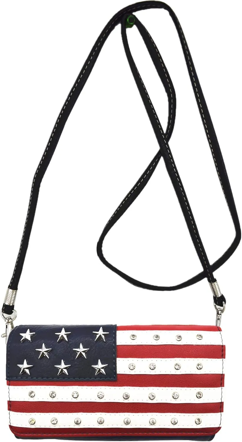 American Flag Stars and Stripes Western Country Purse Single Shoulder Bags Women Blocking Wristlet Wallet