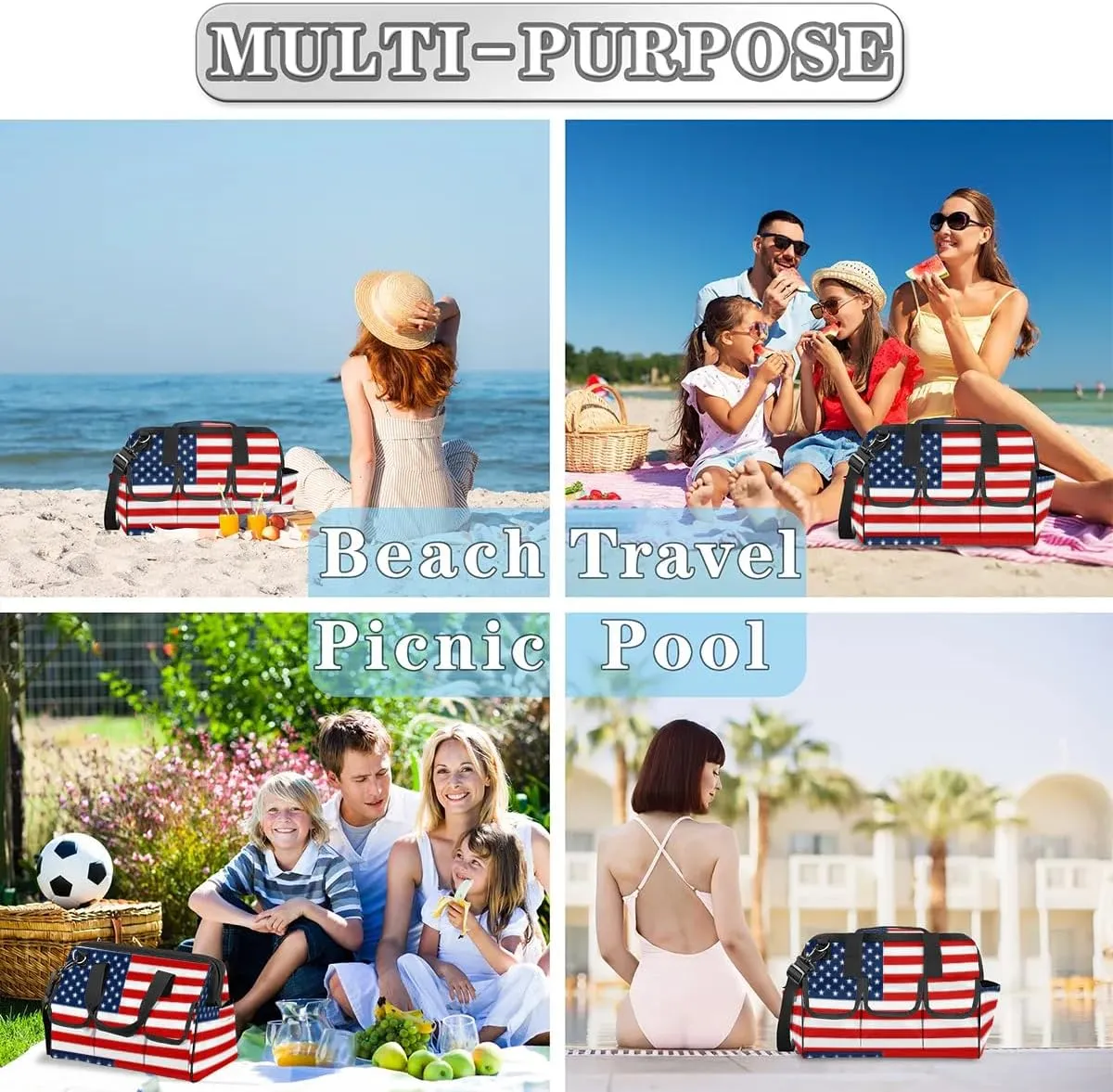 American Flag Tool Bag for Men Women Multi-Pockets Wide Mouth Tool Storage Bags 14.8 Inch Waterproof Heavy Duty Tool Bag Organizer for Electrician Mechanic Plumbers Handymen