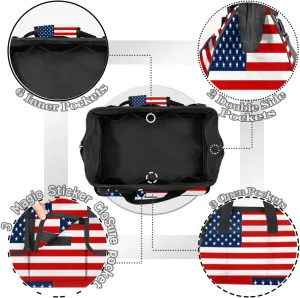 American Flag Tool Bag for Men Women Multi-Pockets Wide Mouth Tool Storage Bags 14.8 Inch Waterproof Heavy Duty Tool Bag Organizer for Electrician Mechanic Plumbers Handymen