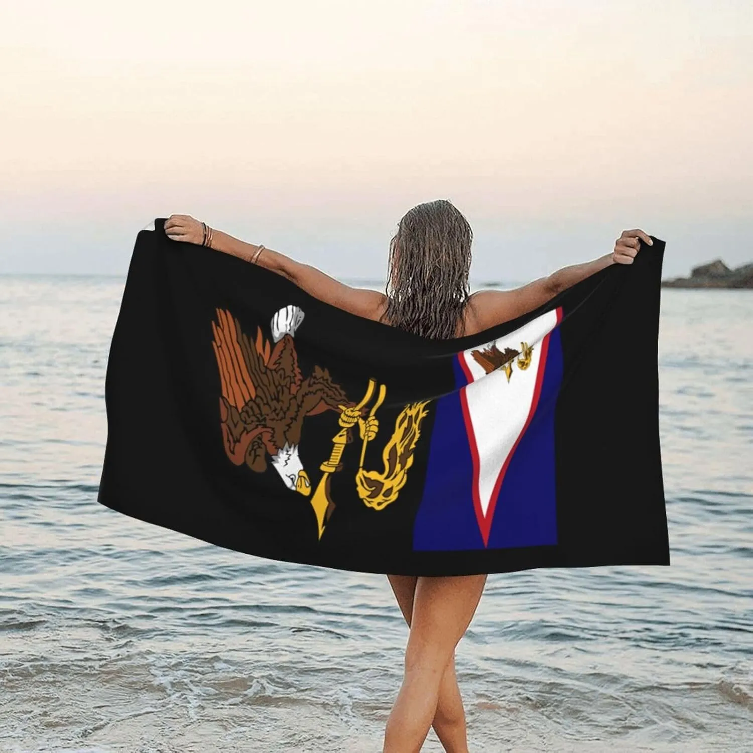 American Samoa Flag Emblem Beach Towel with Travel Bag 31.5"x63" Quick Dry Sand Free Lightweight Large Oversized Towels Light Vacation Essentials