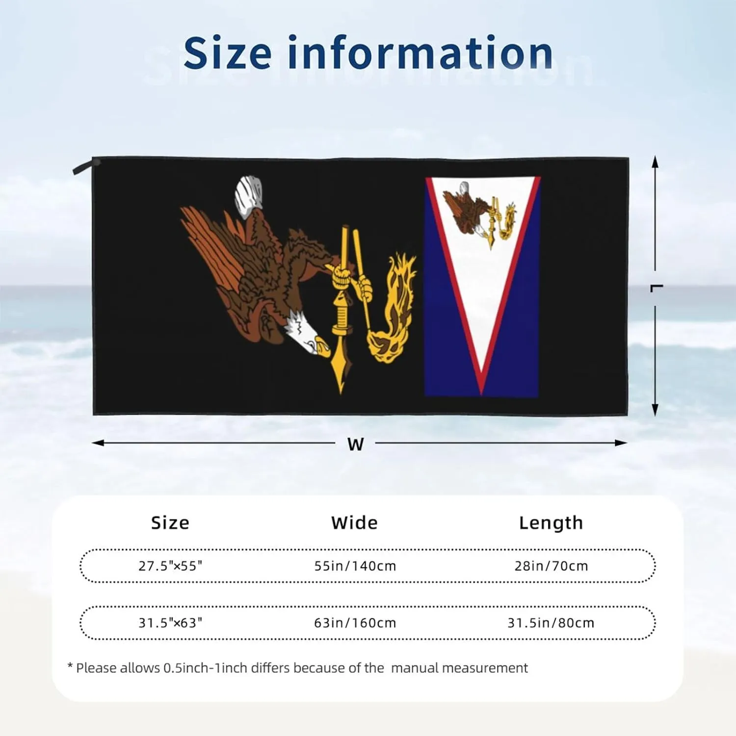 American Samoa Flag Emblem Beach Towel with Travel Bag 31.5"x63" Quick Dry Sand Free Lightweight Large Oversized Towels Light Vacation Essentials