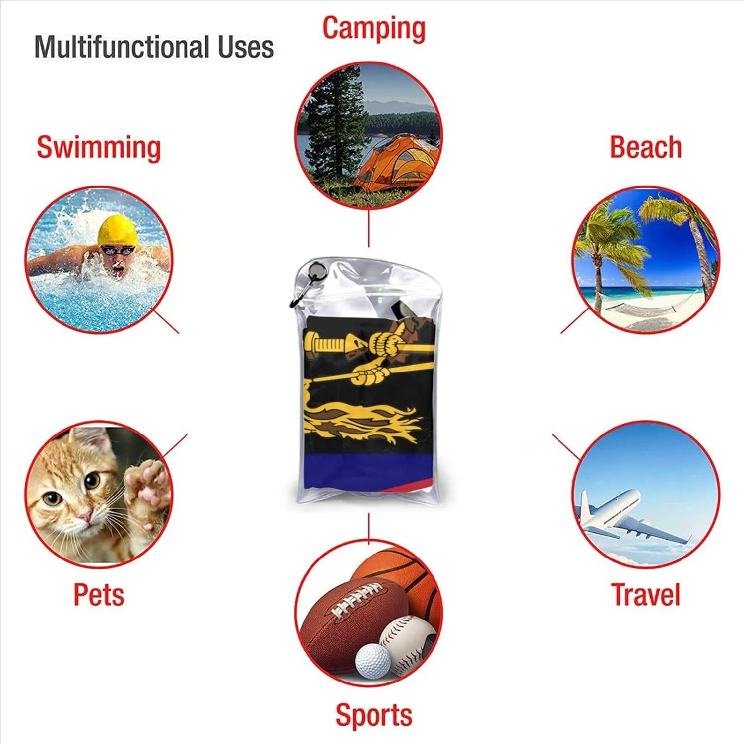 American Samoa Flag Emblem Beach Towel with Travel Bag 31.5"x63" Quick Dry Sand Free Lightweight Large Oversized Towels Light Vacation Essentials