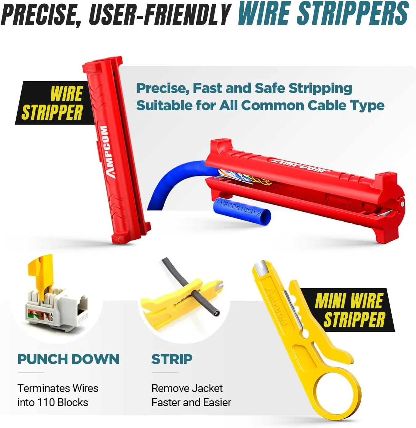 AMPCOM Ethernet Crimping Tool Kit 10-in-1 RJ45/RJ11 Network Tool Kit with RJ45 Tester for Cat6/Cat5e/Cat5 RJ45 Connectors, Includes 110 Punch Down Tool & Wire Stripper, Portable Waterproof Bag