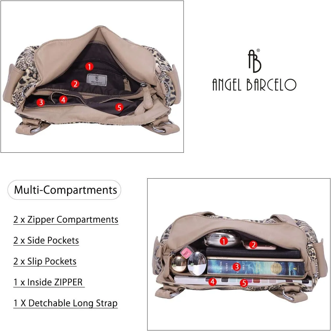 Angel Barcelo Roomy Fashion Hobo Womens Handbags Ladies Purse Satchel Shoulder Bags Tote Washed Leather Bag