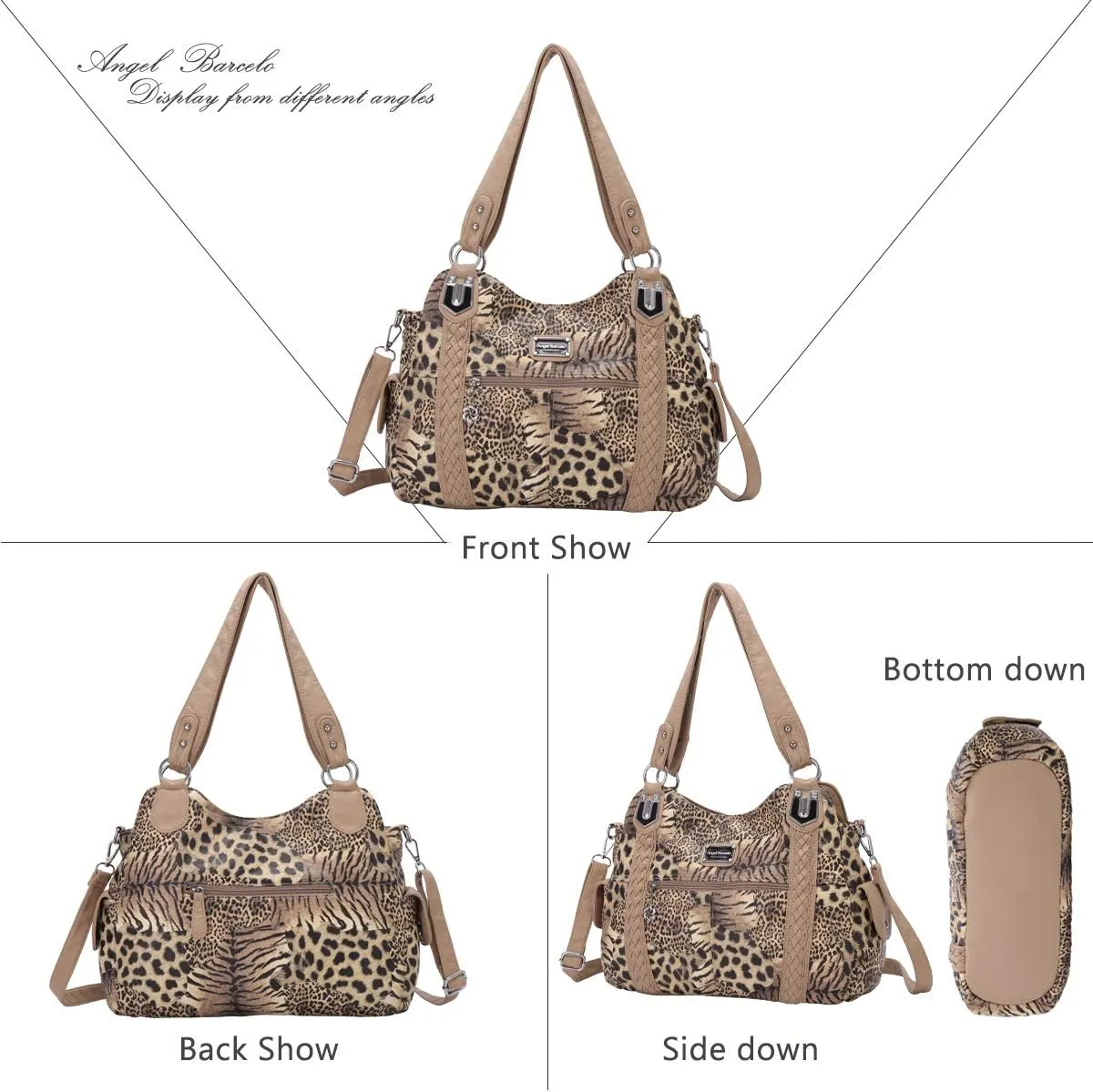 Angel Barcelo Roomy Fashion Hobo Womens Handbags Ladies Purse Satchel Shoulder Bags Tote Washed Leather Bag
