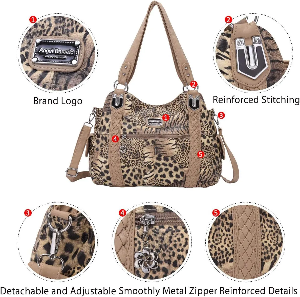 Angel Barcelo Roomy Fashion Hobo Womens Handbags Ladies Purse Satchel Shoulder Bags Tote Washed Leather Bag