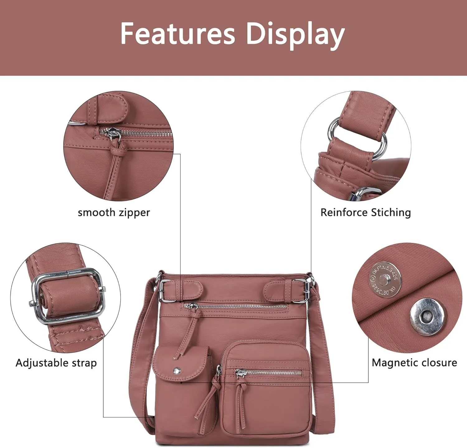 Angel Kiss Crossbody Bags for Women Washed Leather Shoulder Bags Multi Pocket Soft Hobo Purses and Medium Handbags