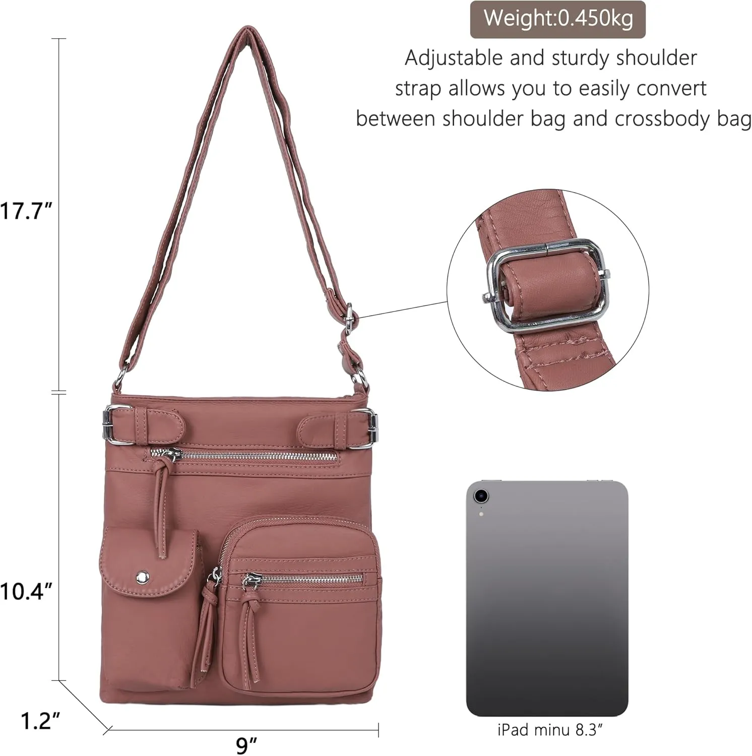 Angel Kiss Crossbody Bags for Women Washed Leather Shoulder Bags Multi Pocket Soft Hobo Purses and Medium Handbags
