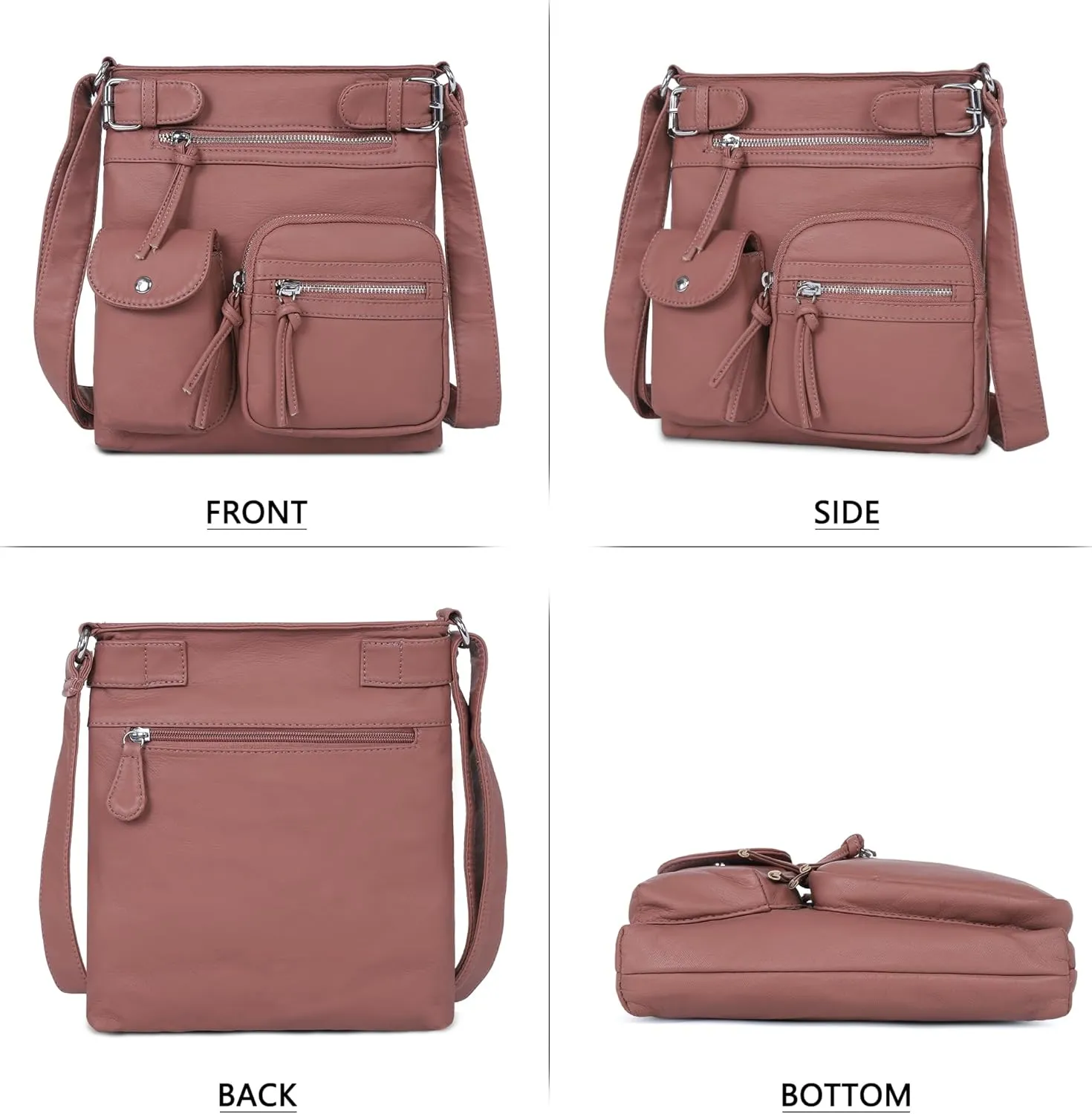 Angel Kiss Crossbody Bags for Women Washed Leather Shoulder Bags Multi Pocket Soft Hobo Purses and Medium Handbags