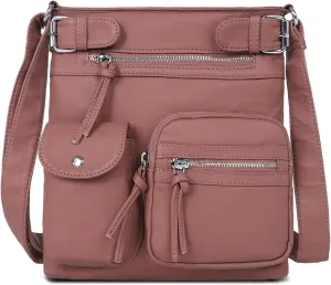 Angel Kiss Crossbody Bags for Women Washed Leather Shoulder Bags Multi Pocket Soft Hobo Purses and Medium Handbags