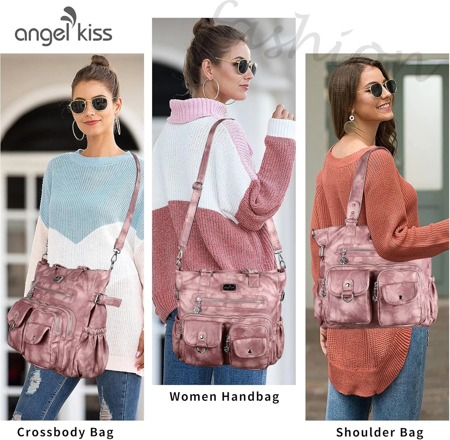 Angelkiss Purses Handbags for Women PU Tote Satchel Bags for Women Pockets Shoulder Bags…