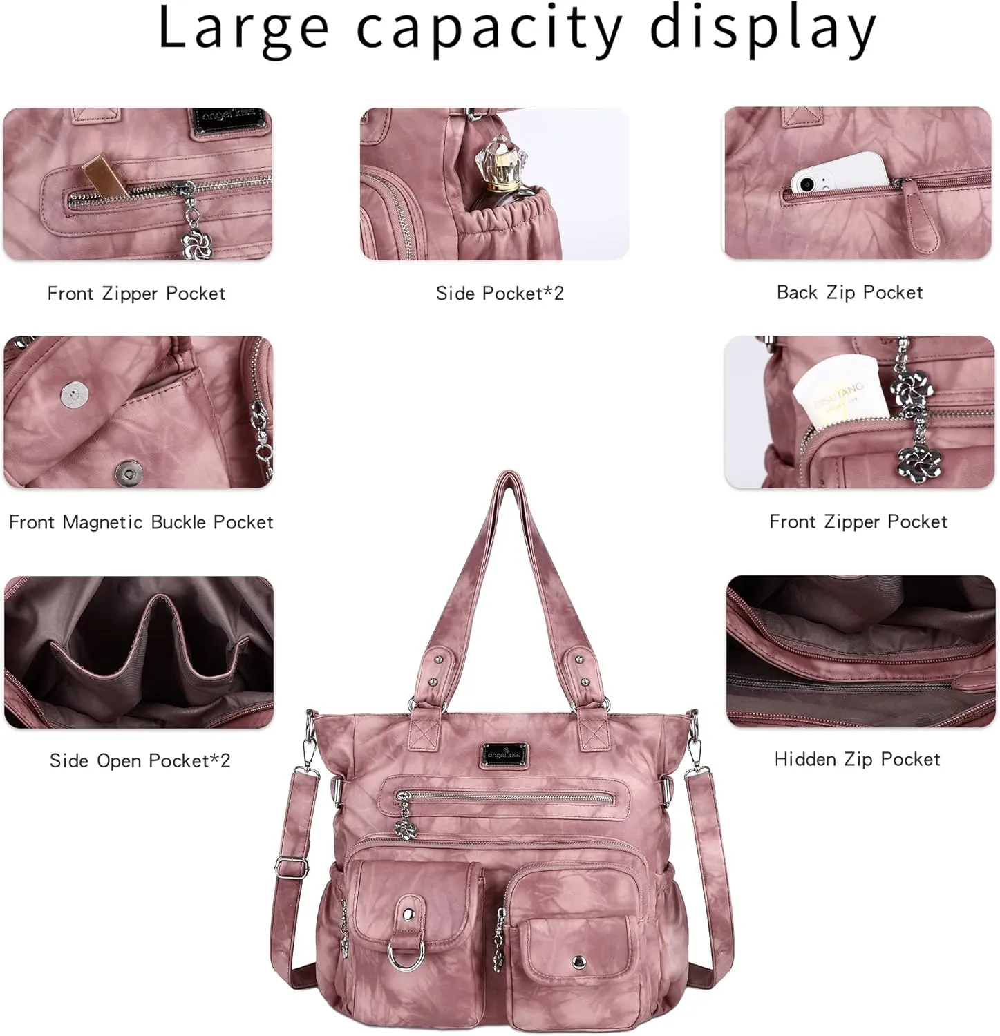 Angelkiss Purses Handbags for Women PU Tote Satchel Bags for Women Pockets Shoulder Bags…