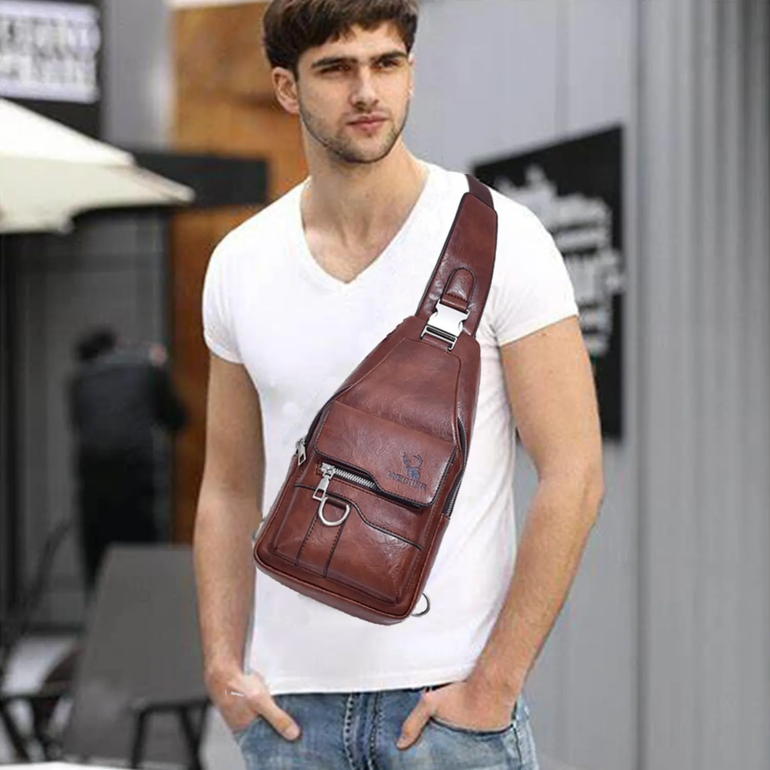 ANPTER Sling Bag for Men Crossbody Chest Bag Over the Shoulder Purse Casual Sling Backpack for Travel Hiking Cycling