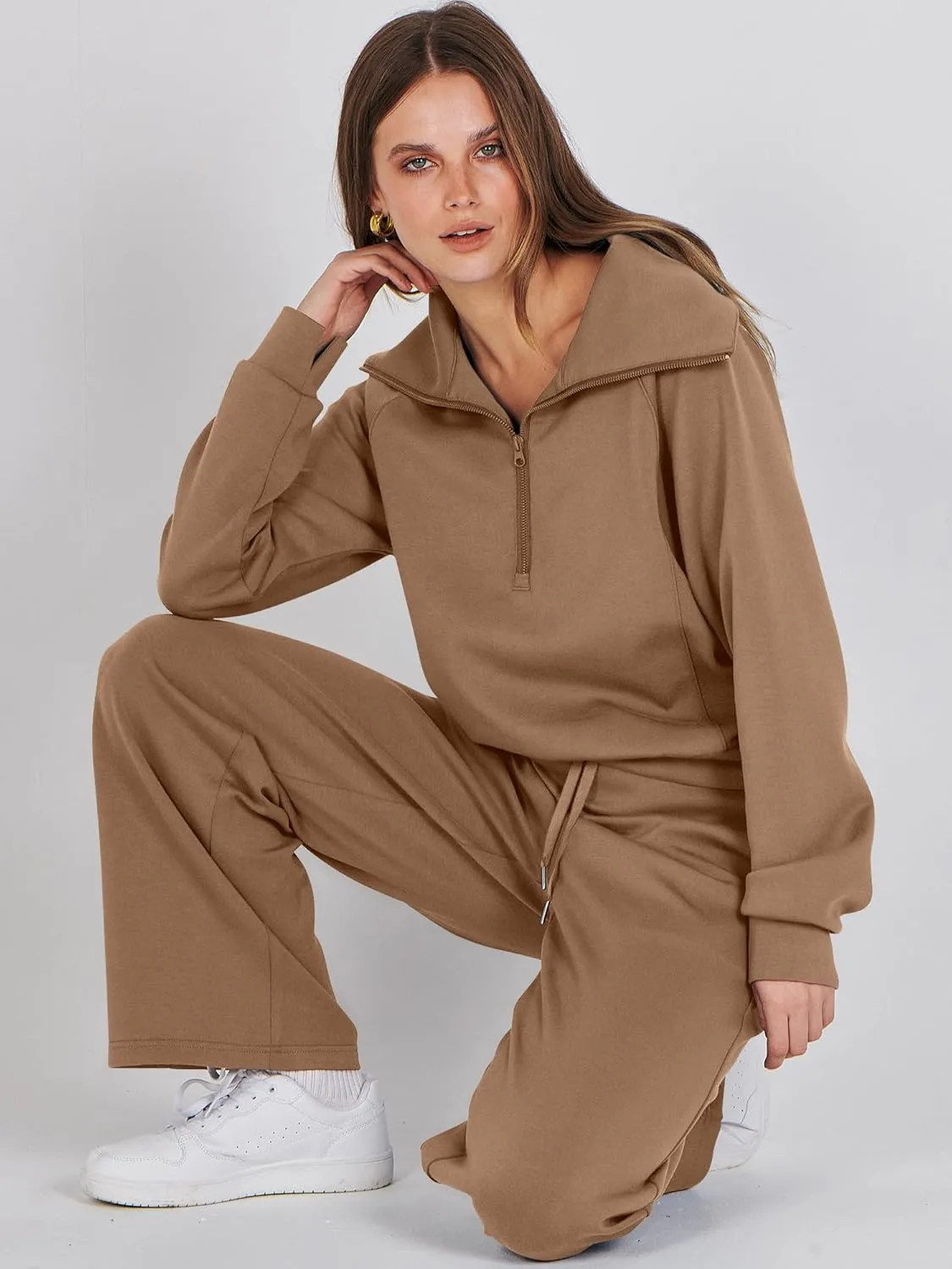 ANRABESS Women 2 Piece Outfits Sweatsuit Oversized Sweatshirt Sweatpants Tracksuit Sweat Lounge Matching Set 2025 Fall Trendy