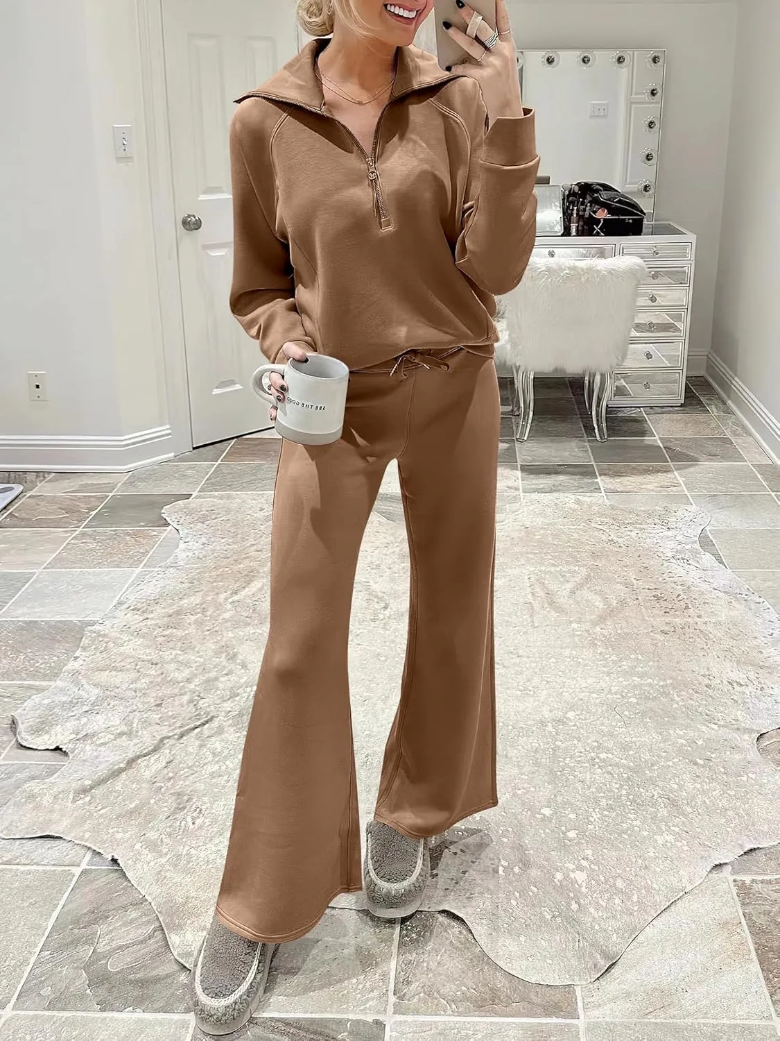 ANRABESS Women 2 Piece Outfits Sweatsuit Oversized Sweatshirt Sweatpants Tracksuit Sweat Lounge Matching Set 2025 Fall Trendy