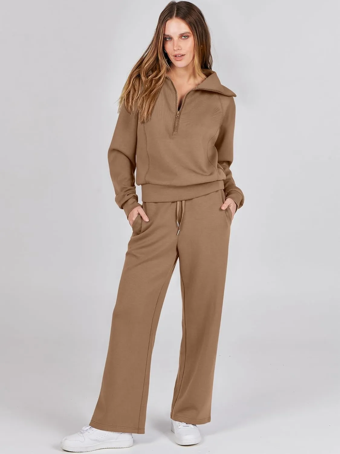 ANRABESS Women 2 Piece Outfits Sweatsuit Oversized Sweatshirt Sweatpants Tracksuit Sweat Lounge Matching Set 2025 Fall Trendy
