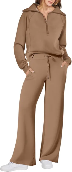 ANRABESS Women 2 Piece Outfits Sweatsuit Oversized Sweatshirt Sweatpants Tracksuit Sweat Lounge Matching Set 2025 Fall Trendy
