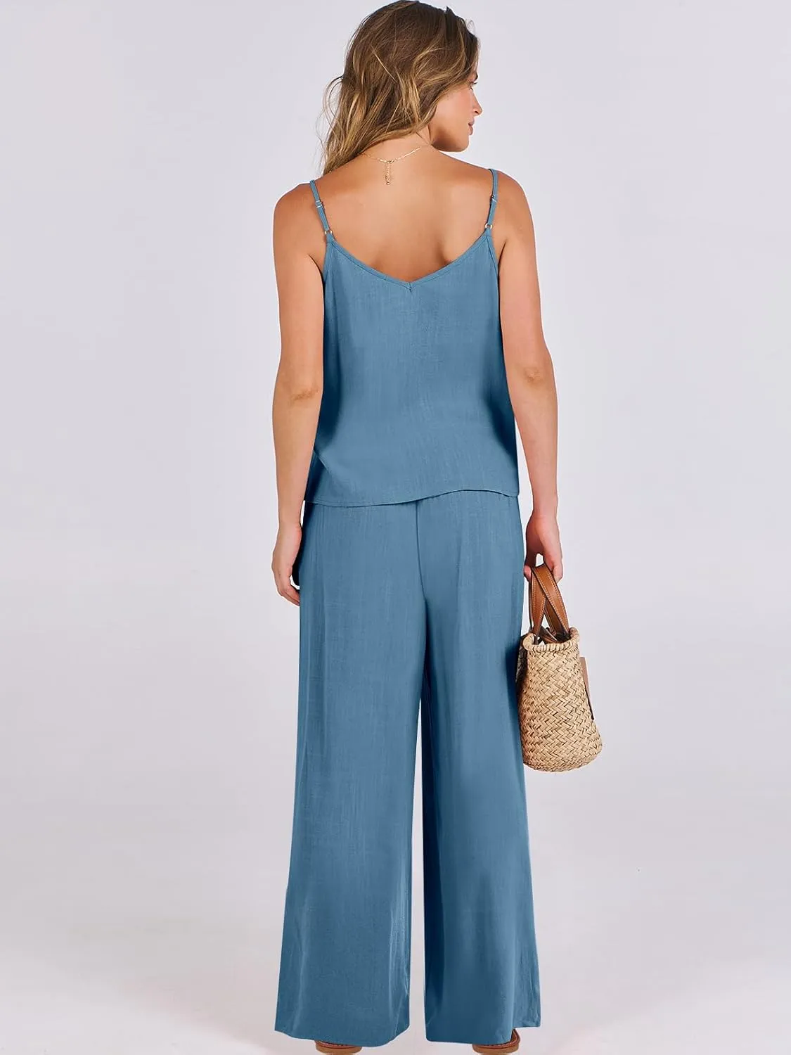 ANRABESS Women's 2 Piece Linen Lounge Set Casual Matching Pants Jumpsuit Summer Beach Travel Vacation Trendy Outfits