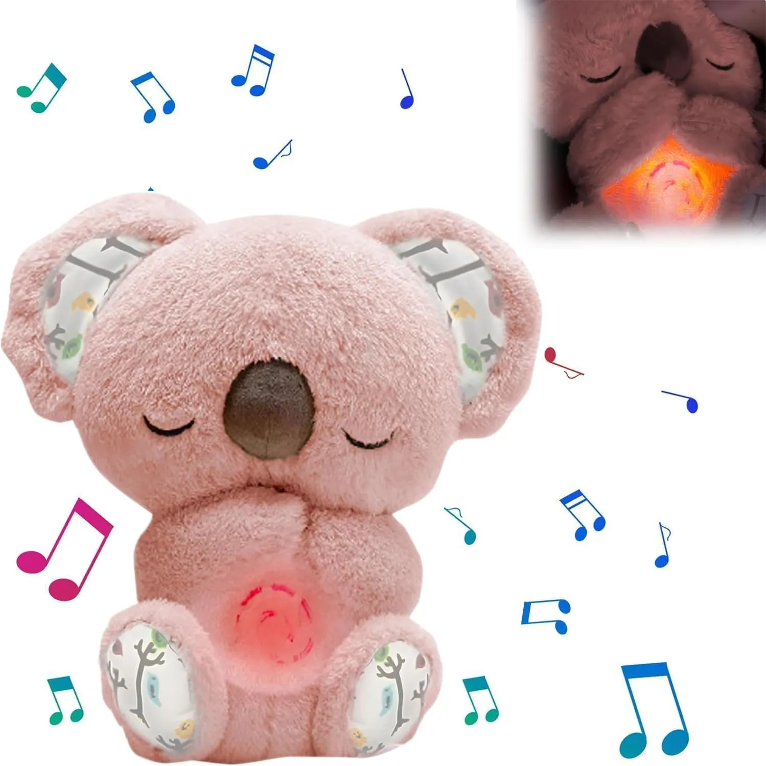 Anxiety Relief Koala, Soothing Bear, Cute Calming Otter, Restful Sleep Bear for Baby, Plush Koala with Sensory Details, Music Lights & Breathing Motion (Pink)