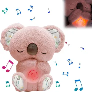Anxiety Relief Koala, Soothing Bear, Cute Calming Otter, Restful Sleep Bear for Baby, Plush Koala with Sensory Details, Music Lights & Breathing Motion (Pink)