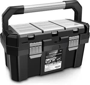 Anyyion 17-Inch Tool box with Removable Tray with Stainless Steel Dual Lock Secured,Small Parts Box, Metal Handle is Truly Rugged（17In）